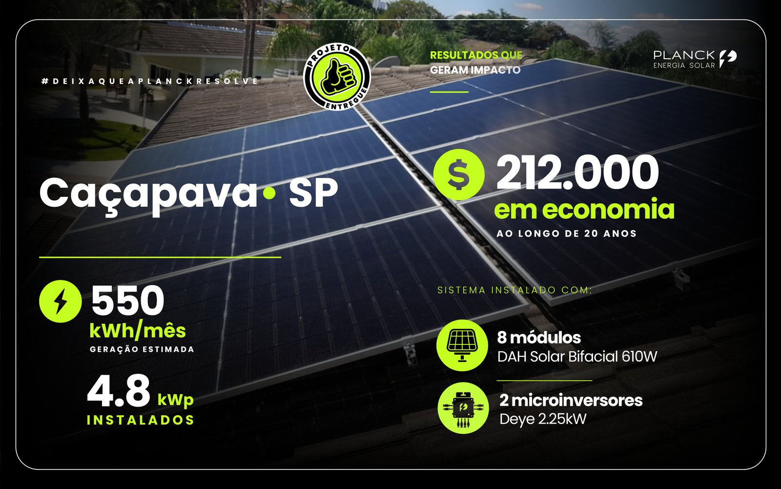 Sistema fotovoltaico instalado em Caçapava, SP, sobre telhado residencial